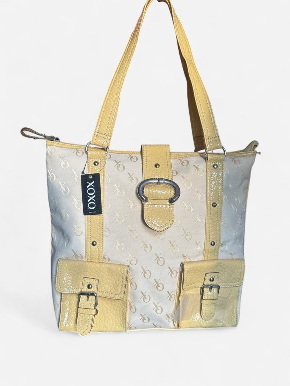 XOXO Two-Tone Yellow Logo Large Tote with Buckle Accents